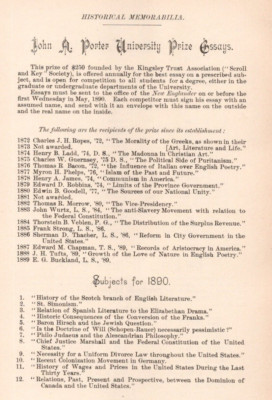 1889 Yale Banner Original Page John A Porter University Prize Essays
