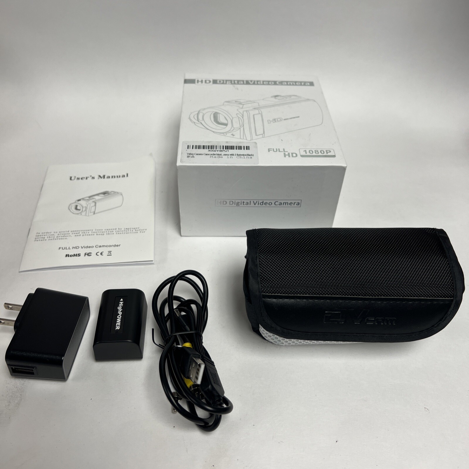 HD Digital Video Camera Full HD 1080 with case, 2 batteries 