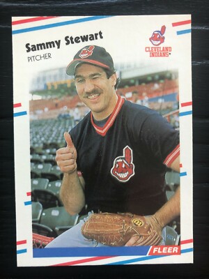 1988 Fleer SAMMY STEWART Indians ''Awkward Thumbs Up'' Funny Real Baseball Card
