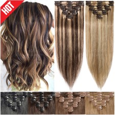 Balayage 8"-30" Clip In Real Human Remy Hair Extensions Full Head 8 Pieces THICK