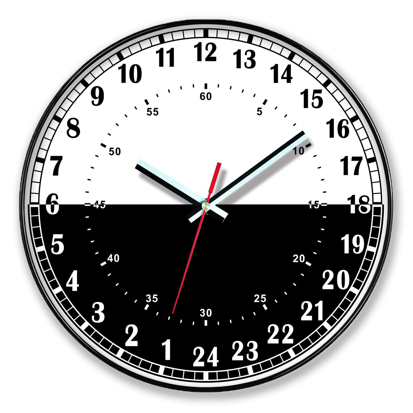 24 Hour Wall Clock Easy to Read Black and White Dial 12 Inch Round Wall Clock...