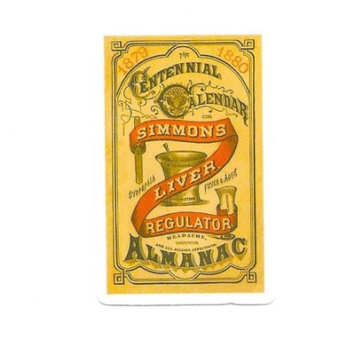 Simmons Liver Regulator Almanac Die Cut Vinyl Sticker Vintage Medicine Journal
