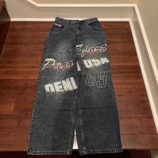 Paco Sport USA Y2K Jeans Faded Wash Baggy Embroidered Denim Jeans 32 X 33