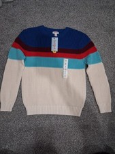 Cat Jack Unisex Kids Pullover Sweater M 8 Striped Knit Blue Red Beige