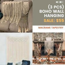 Boho Macrame Wall Hanging Set 3 Pieces - Wedding Backdrop, Bohemian Tapestry