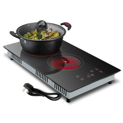 Cerankochfeld 2 Zonen, Elektro-Steckkochfeld 30cm 2 Brenner, 2800W 9 Leistungsstufen