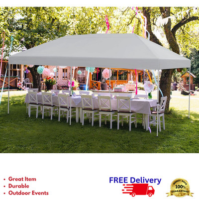 10x20 Instant Canopy Easy Lift Pop Up Tent w/ Wheeled Bag & Stakes Outdoor Yard