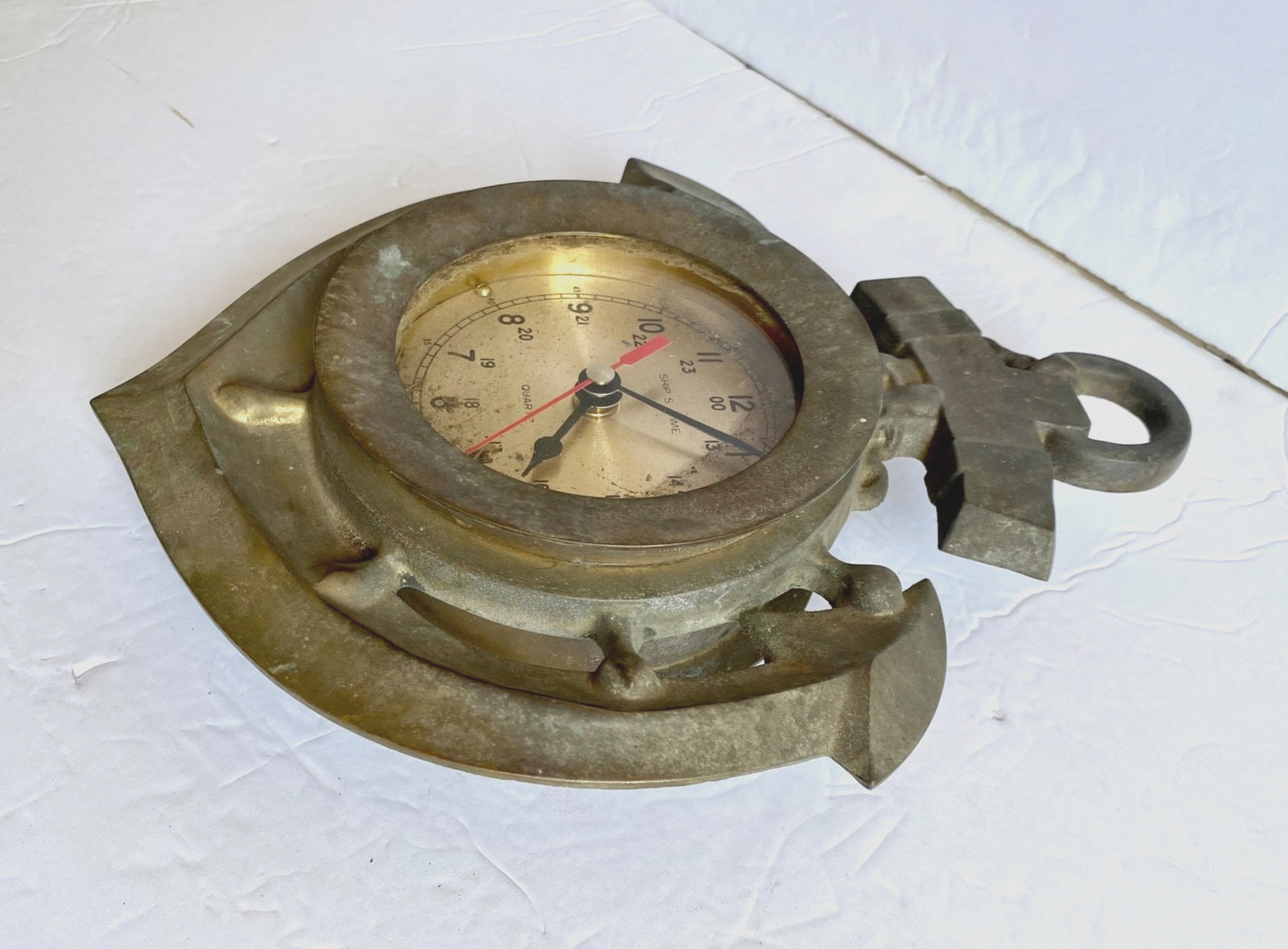 Vintage Brass Nautical Ship's Time Wall Quartz Clock Anchor Marine Ship Boat