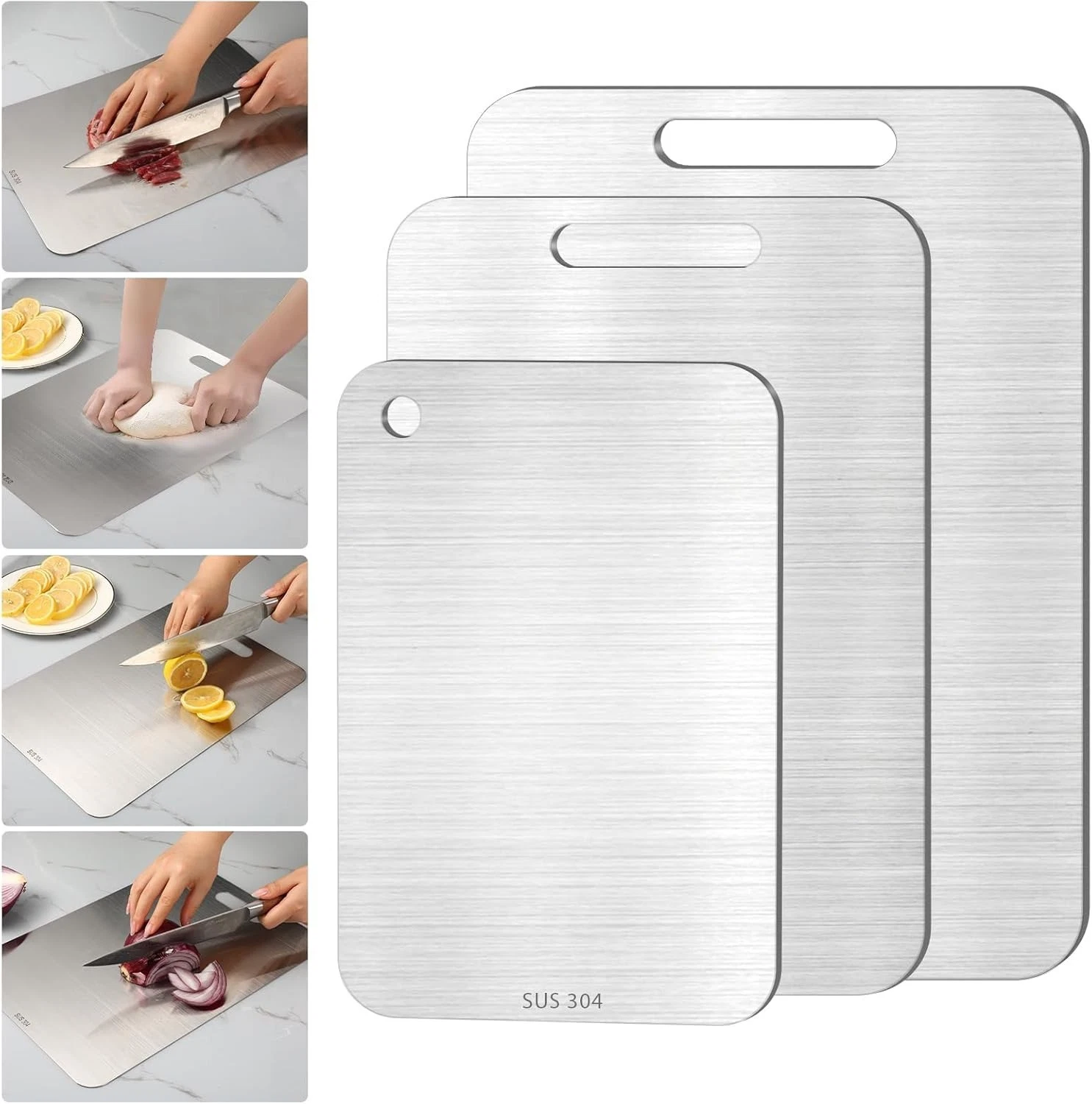 Professional Stainless Steel Cutting Boards Set, Non-Slip & Dishwasher Safe, 3 P