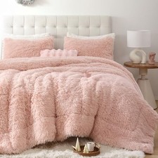 Fluffy Size Comforter Set, Faux Fur Pink Comforter Set, Luxury King Blush