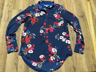 Popsugar Blouse Womens Size XS  Blue Pink White Red Floral Long Sleeve Button Up