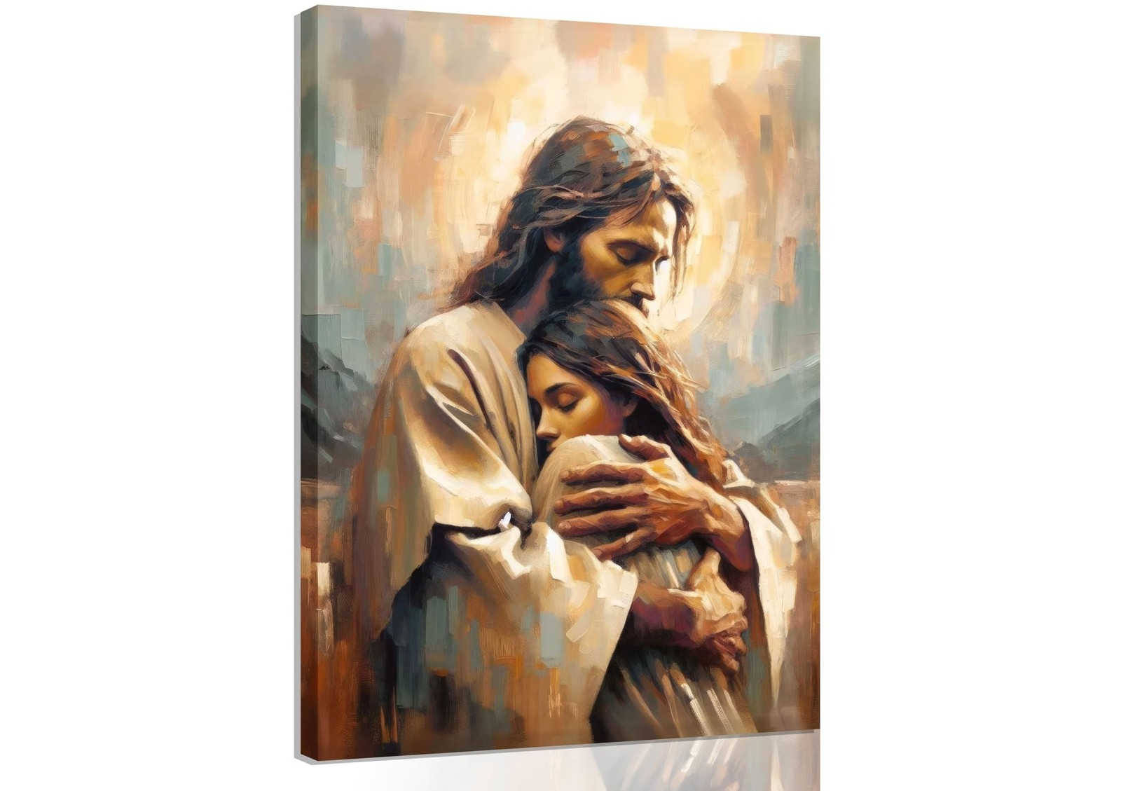 Jesus Embracing Woman Wall Art Safe Haven Poster Jesus and Girl Canvas Prints...