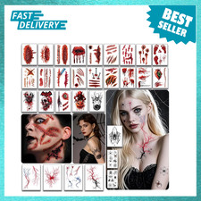 Zombie SFX Makeup Scar Tattoo Stickers, 30 Sheets for Halloween Cosplay