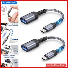 USB C to USB Adapter 3.0 2 Pack 5Gbps OTG Nylon Braided Aluminum Grey