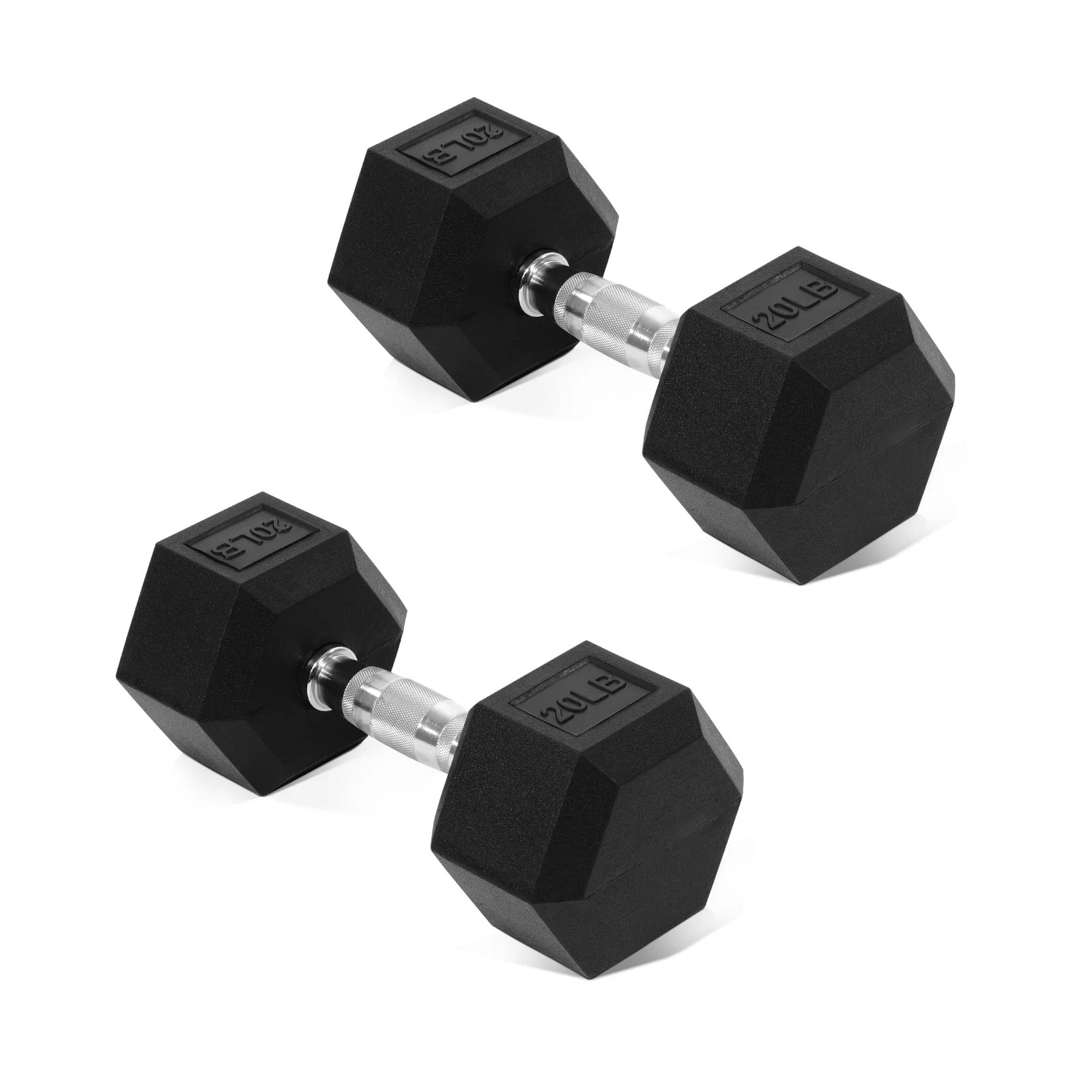 Rubber Encased Hex Dumbbell, Hand Weights Set of 2 with Anti-Slip Cast Iron G...
