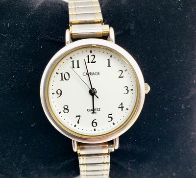VTG Two Tone Carriage Timex Watch Women Round White Dial Grannycore Cottagecore 