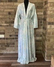 VTG Size S Miss Elaine Blue Floral Satin Robe Housecoat USA Pockets 6330R 34609