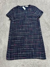 Loft Shift Dress Womens 14P Blue Tweed Plaid Round Neck Cap Sleeve Back Zip New