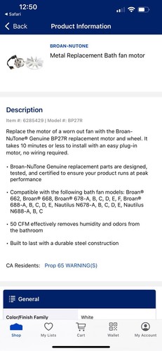 Broan-NuTone Metall Ersatz Bad Lüfter Motor - Bild 4 von 4