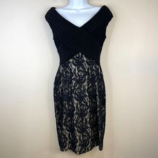 Adrianna Papell Dress Womens 6 Pleated Timeless Cocktail Stretch Lace Sheath LBD