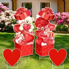 4 Pcs Valentine's Day Yard Signs Gift Box Outdoor Sign with Stakes Valentine Red
