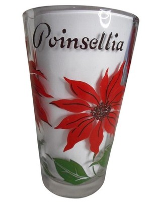 MCM Peanut Butter Juice Glass Tumbler Red / Black Poinsettia Estate find 5'' #1