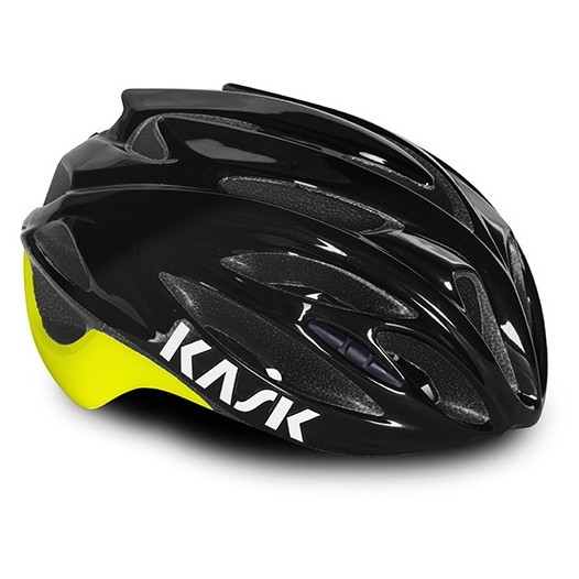 Casque de route Kask Rapido Noir et Jaune Fluo en taille L 59-62cm