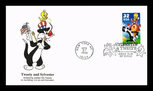 DR JIM STAMPS US COVER SYLVESTER & TWEETY CARTOON FIRST DAY ISSUE FLEETWOOD