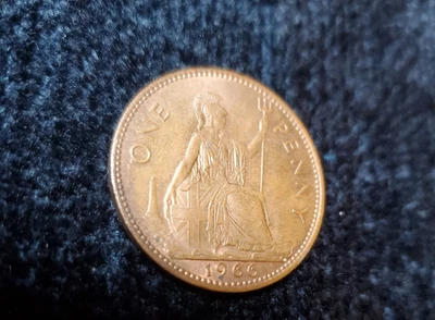1966 Large One Penny UK British Coin Great Britain Queen Elizabeth II  England - Image 1 of 4