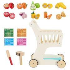 Wooden Toy Shopping Cart With Play Food  Scanner For Toddlers 3 