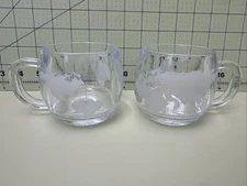 2 Vintage Heavy Thick Glass Nestle Nescafe Etched World Globe Coffee Mug  Cup