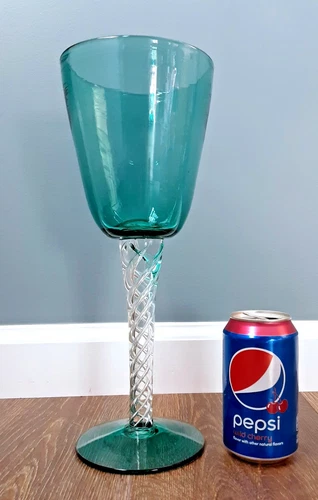 BLENKO Art Glass BIG 13.5" Sea Green AIR TWIST # 489 Giant Goblet Chalice Vase