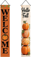 Hello Fall Decorations Pumpkins Porch Signs Door Banners Autumn Gift 2PCS 12X71"
