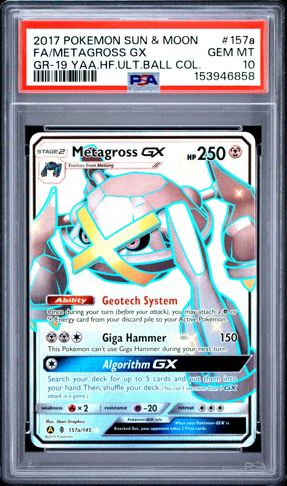PSA 10 Metagross Gx #157a 2017 Pokemon Sun & Moon Guardians Rising 153946858