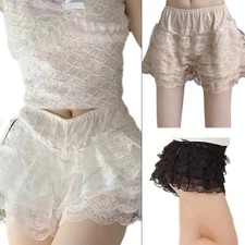 Women Ruffle Lace Safety Shorts Cute Bowknot Bloomers Solid Frilly Pettipants