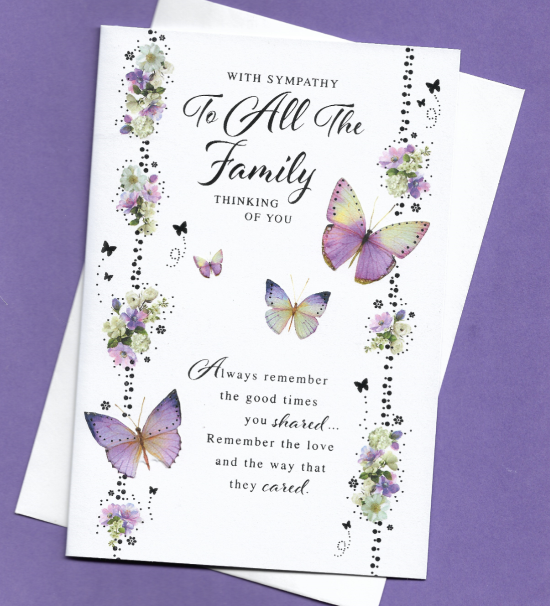 All The Family Sympathy Card Condolences Bereavement Flowers Butterflies 19x13cm