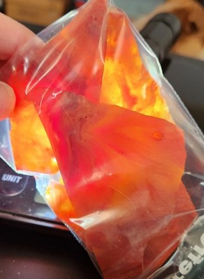 236g Vintage Slag Glass Flat Broken Pieces Lot  Red Yellow Swirl & Marbled Color