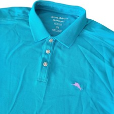 Tommy Bahama Islandzone Supima Men's Large Turquoise Tropical Short Sleeve Polo