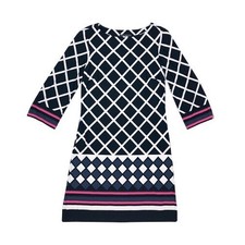 Jessica Howard Black White Lattice Print Stretchy Shift Dress 3/4 Sleeves Small