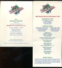 1989 Baseball World Series Giants Oakland Athletics Media Information Card Lot