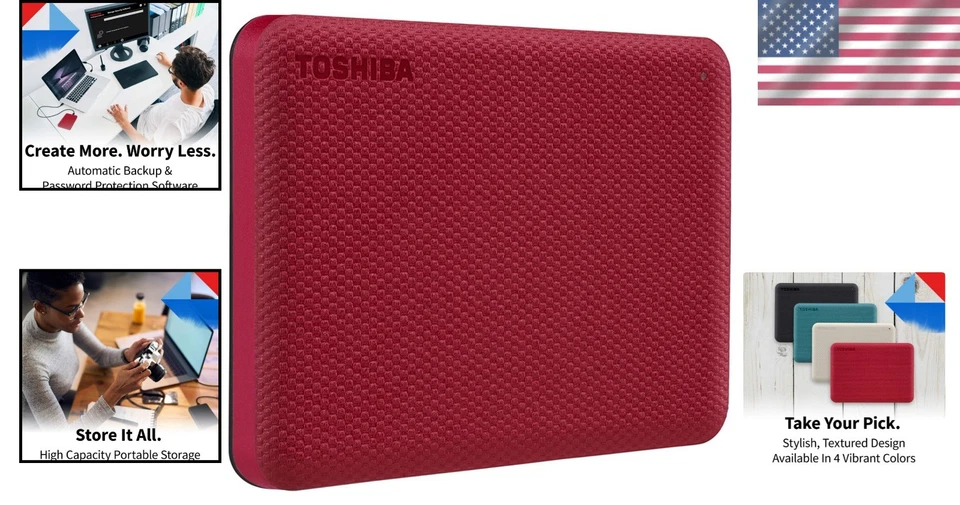 Versatile 2TB USB 3.0 External Drive in Chic Red with Password Protection - Image 2 of 4