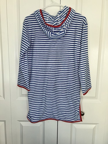 Vineyard Vines Girls Swim Cover Up Terry Cloth Blue White Stripes Hooded Size 14 - Picture 5 of 5