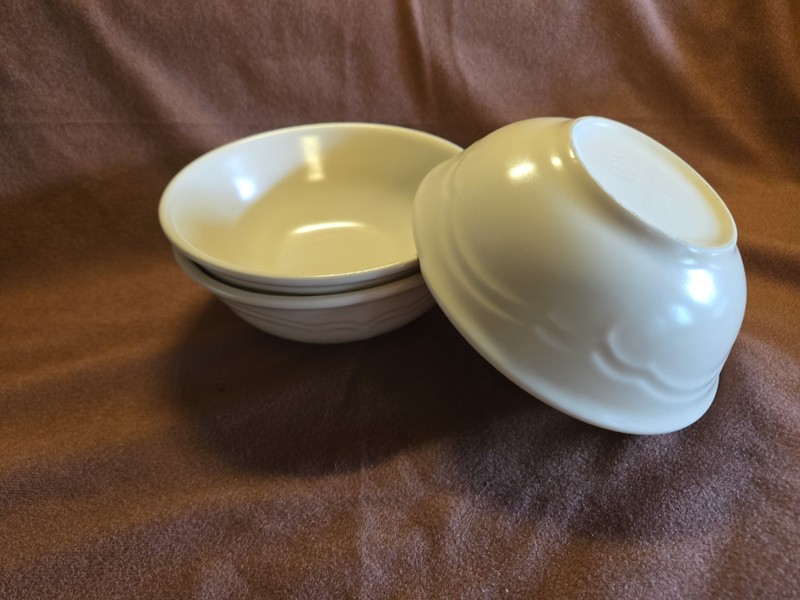 Set of 3 Pfaltzgraff Filagree Off White Stoneware Soup Bowls