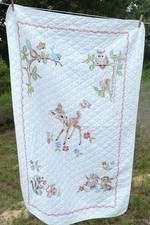 Vintage Disney Bambi baby Crib Quilt Hand Stitched Cross Stitch Paragon 35"x57"