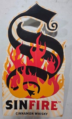 SinFire Cinnamon Whisky Die-Cut S Flame Shaped Tin Bar Sign Large