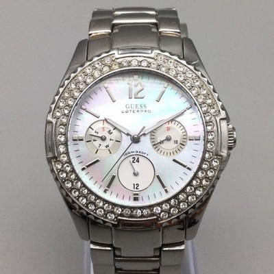 Guess Waterpro Womens Watch 38mm MOP Dial Crystals G10561L New Battery 7''