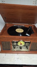 Vintage 7-in-1 Bluetooth Record Player with Built-In Speakers  Mahogany Finish