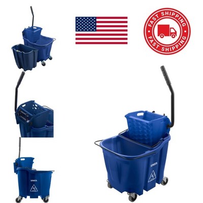 Full Size Mop Bucket with High Volume Capacity 35 Quart Blue for Easy Cleaning