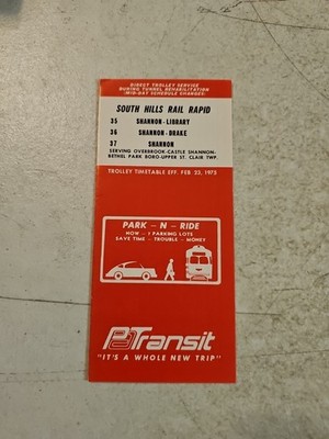 Vintage 1975 PAT Transit TROLLEY Timetable.  Pittsburgh, PA 