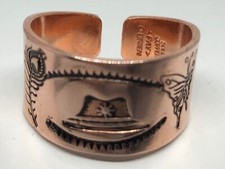 COPPER RING Open Back Hand MADE HAT-Peacock Feather-Butterfly CR-078